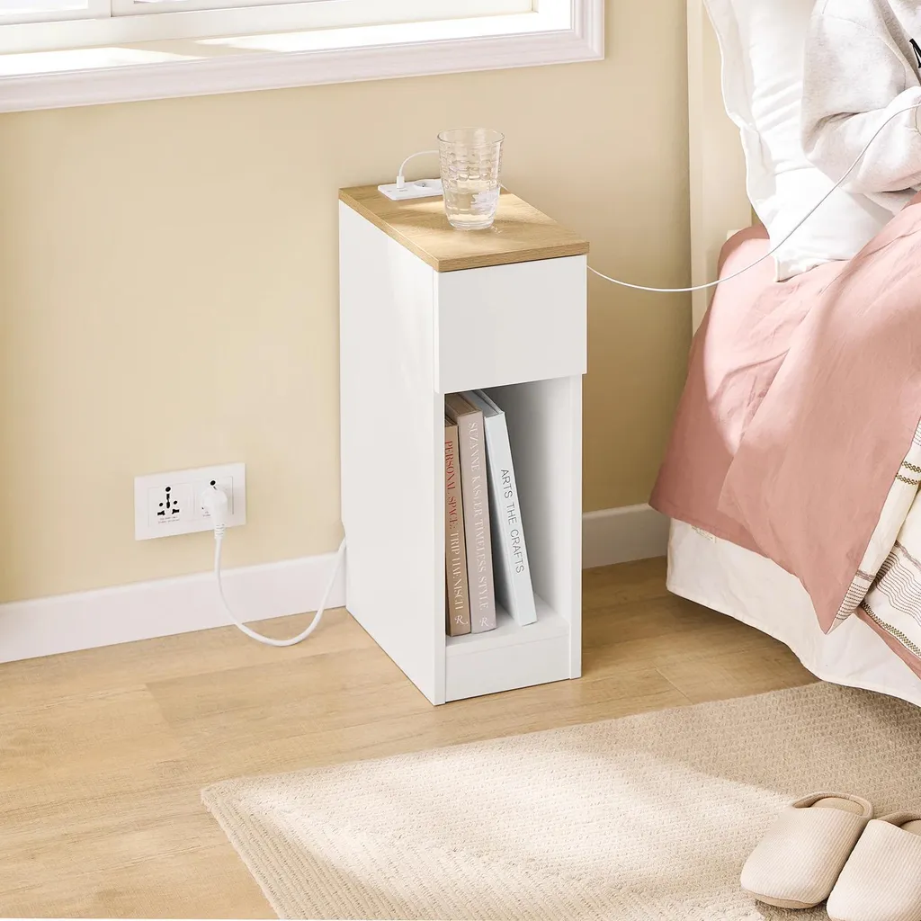 Table de chevet design scandinave blanc mat avec compartiment ouvert - 2