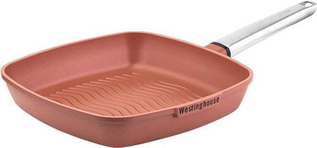 Grosser Edelstahl-Grillpan 28 cm - Gekocht Roheisen-Braun - für Induktions- und Allheizkochfelder