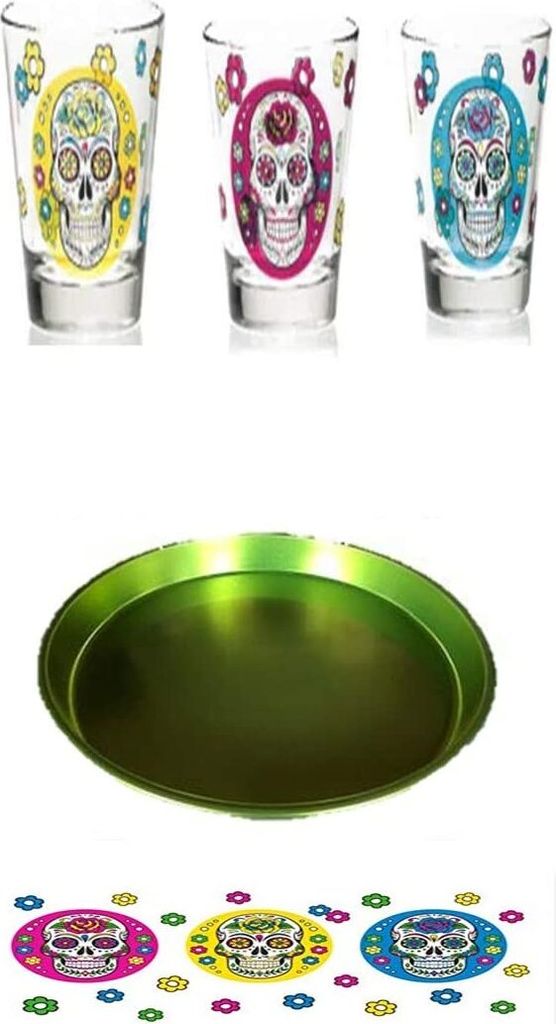 3 Totenkopf - Skull als Trinkglas 250cc Motive + Tablett 1 Produktbild 