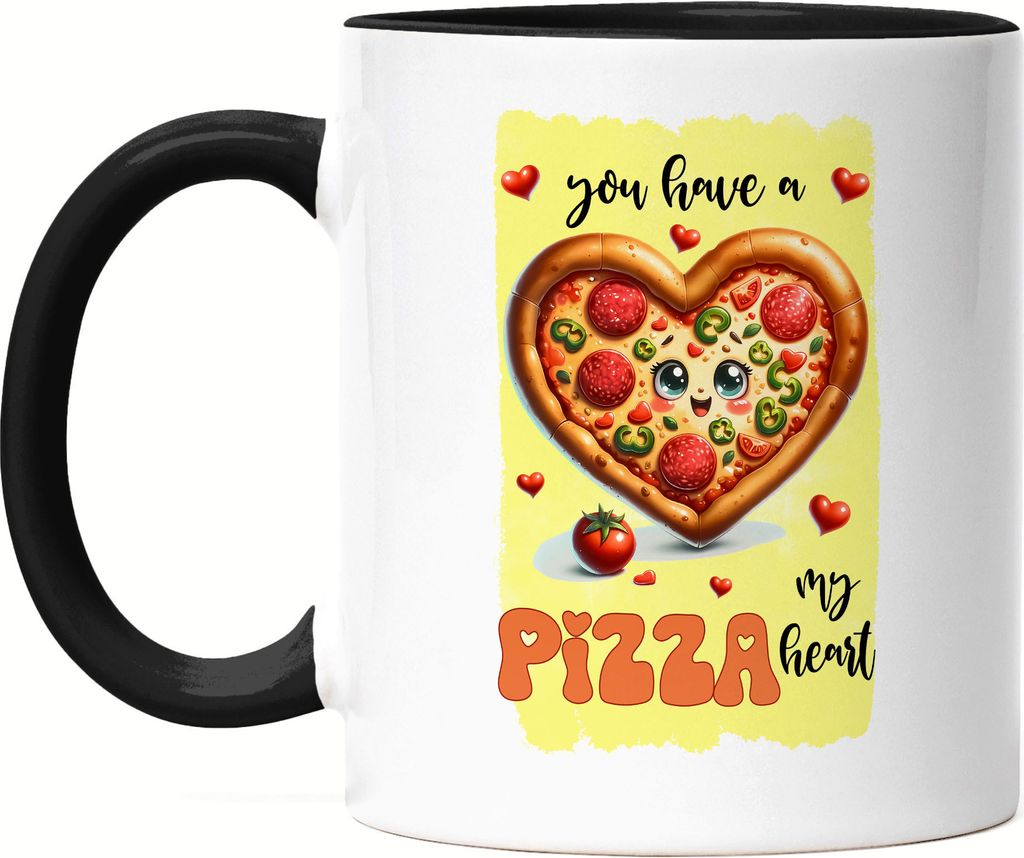 You Have a Pizza My Heart Tasse Schwarz Pizza Liebe Herz Valentinstag Geschenk