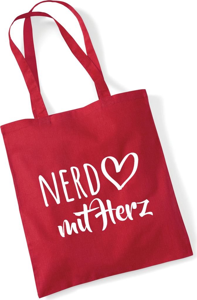 Huuraa Jutebeutel Nerd mit Herz 10 Liter Classic Red Baumwolle Tasche Geschenkidee