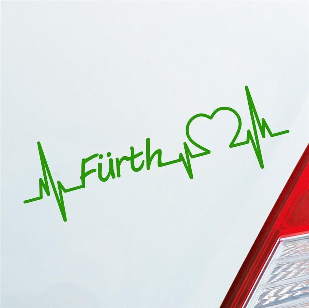 Auto Aufkleber Fürth Herz Herzschlag 19x6 cm Hellgrün Sticker Heckscheibenaufkleber