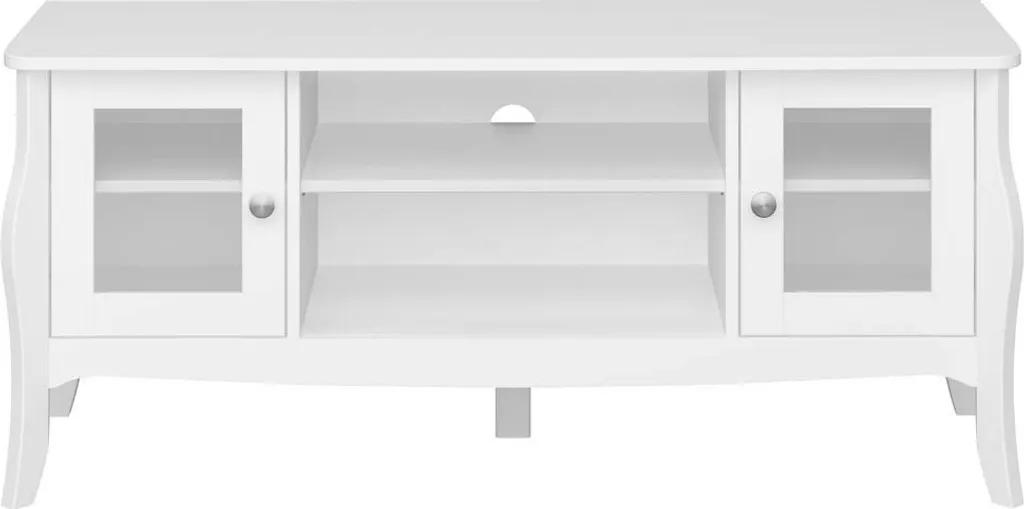 Support TV Baroque Blanc pour Salon avec 2 Portes de Rangement Utiles