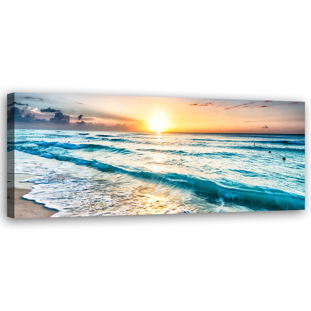 Leinwandbild Meereswellen am Strand 150x50 Feeby Blau bild für die wand bereit zum aufhängen