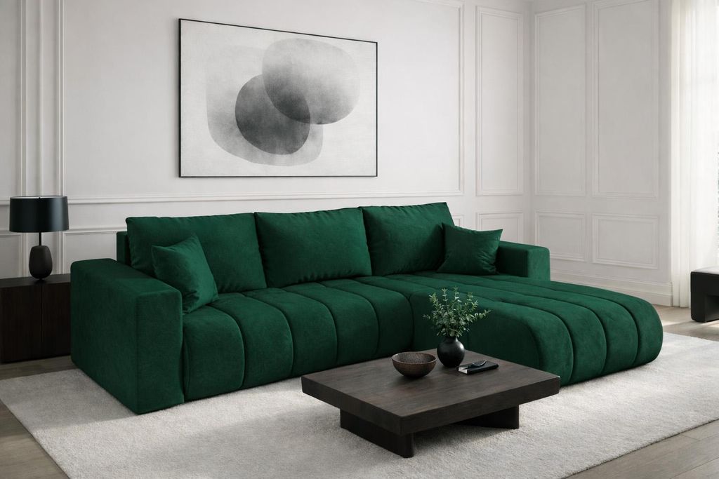 Kaiser Möbel Ecksofa mit schlaffunktion und bettkasten MILO PREMIUM, stoff MONOLITH, Grün, Rechts