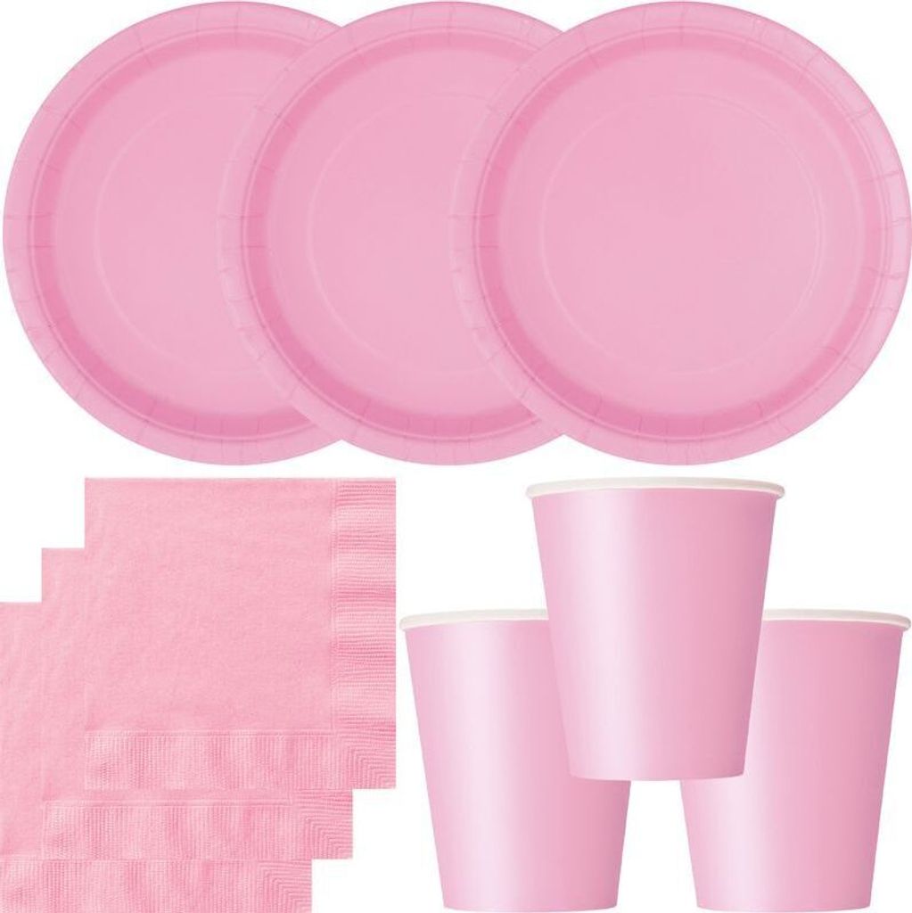 Party Deko Set rosa Einweggeschirr für 16 Personen Teller, Produktbild 