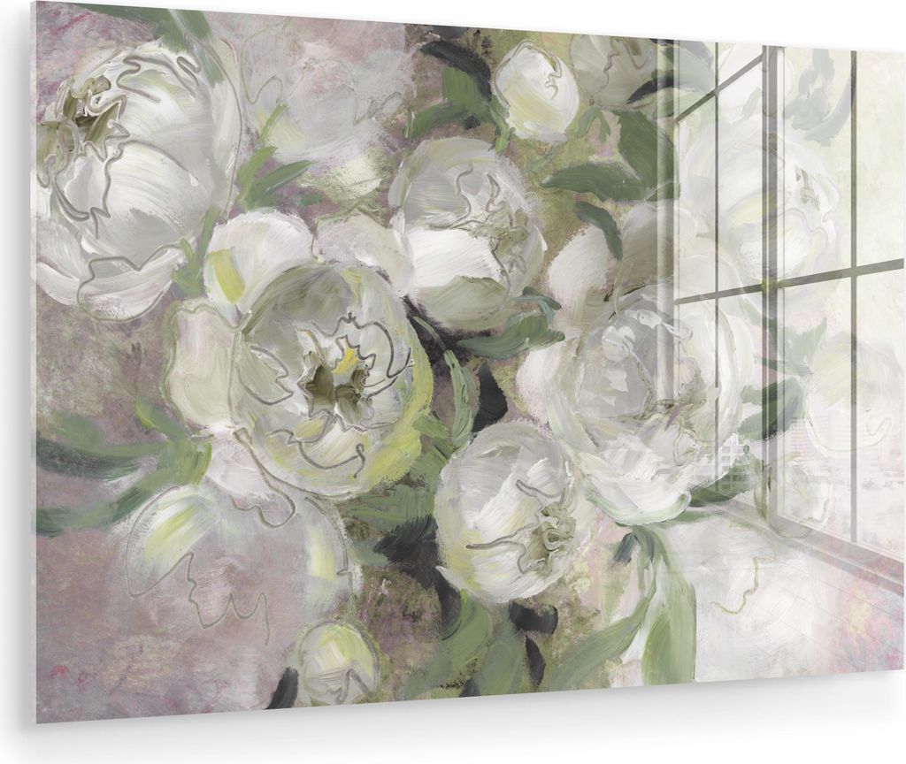 MuchoWow Glasbilder - Bilder auf Wandbild - Foto auf Glas Blumen - Pflanzen - Blätter - Weiß 120x80 cm Wanddekoration aus Glas - Acrylglasbild - ...