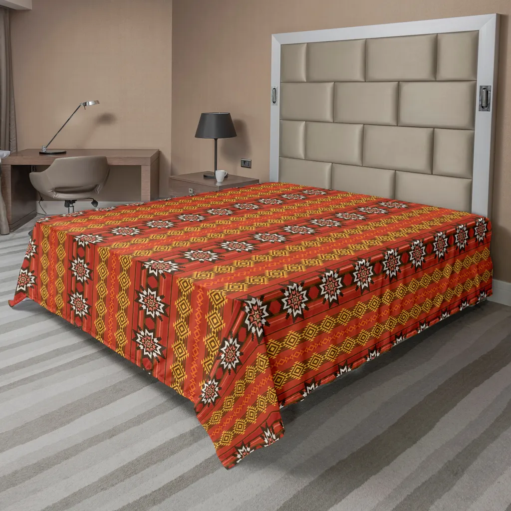 Drap plat ABAKUHAUS orange à motif ethnique indigène 275 x 260 cm