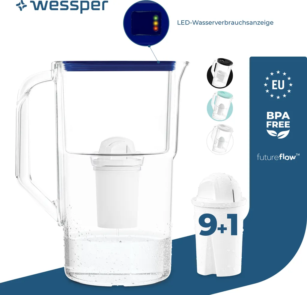Caraffa Wessper 3.3L + 10 Filtri: Acqua Perfetta per Caffè e Ricette Gourmet