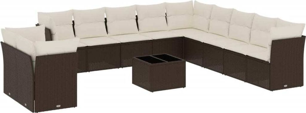 12-tlg. Garten-Sofagarnitur mit Kissen Braun Poly Rattan