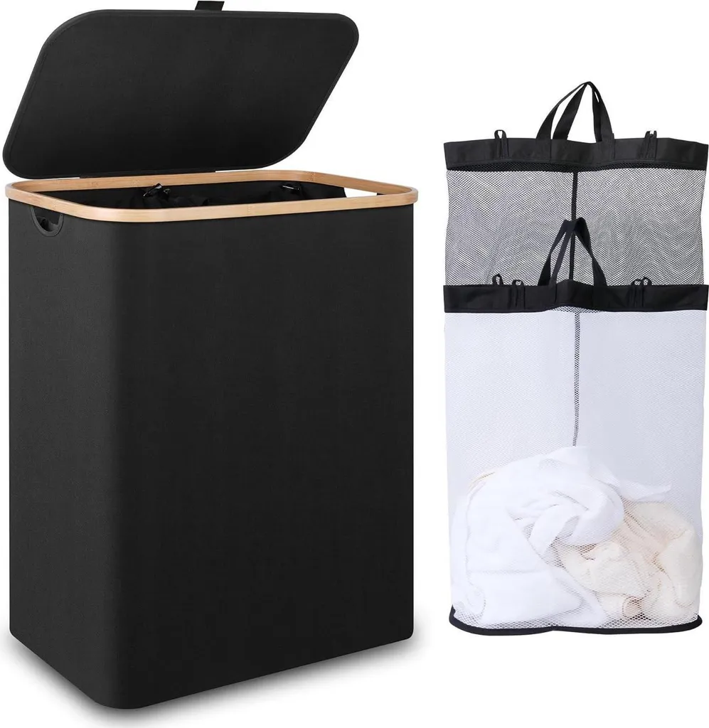 Panier à linge pour famille 150L avec tri de couleurs et couvercle