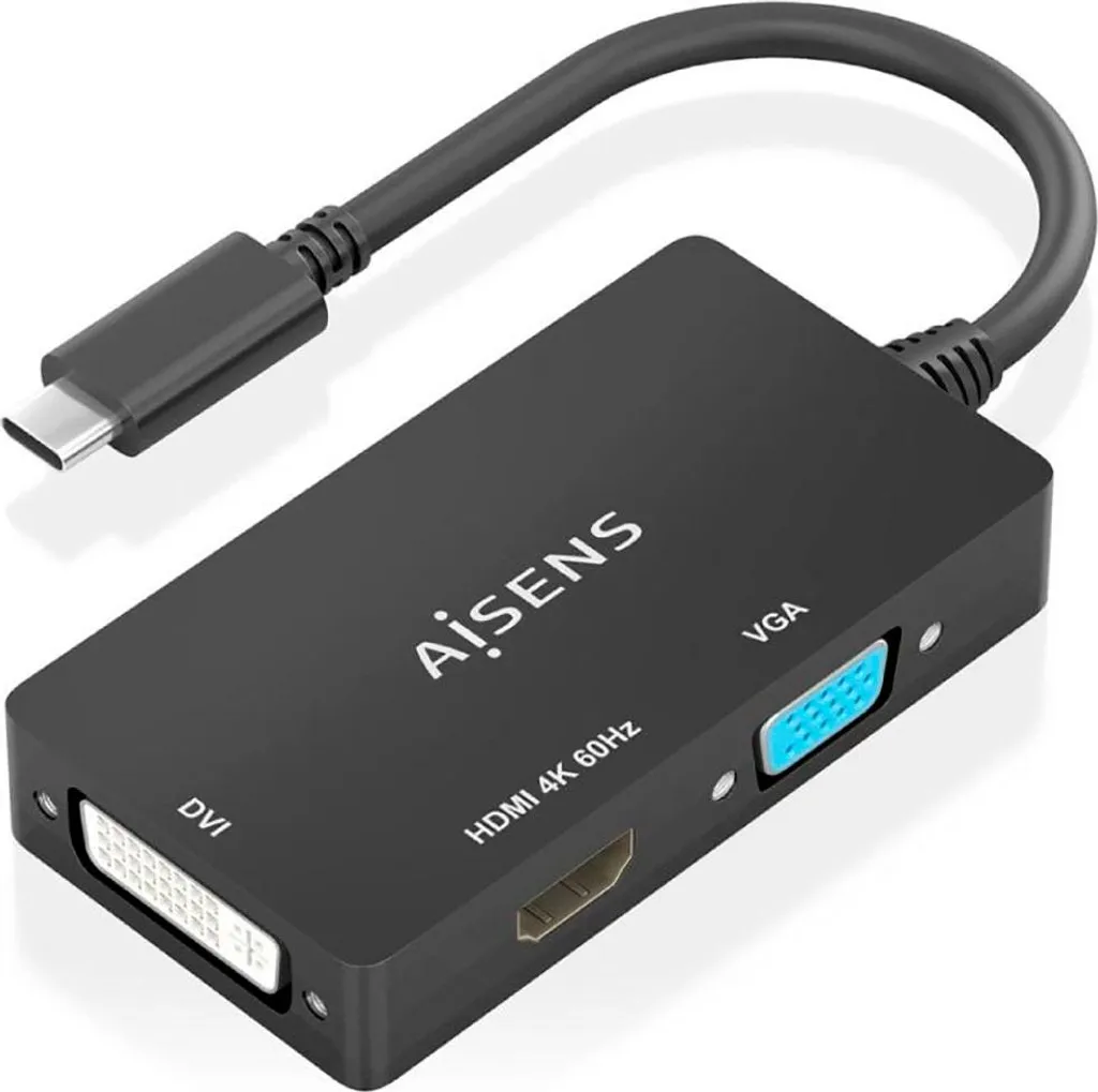 Adattatore AISENS A109-0954 USB-C a HDMI VGA DVI | 4K 60Hz Nero 15cm