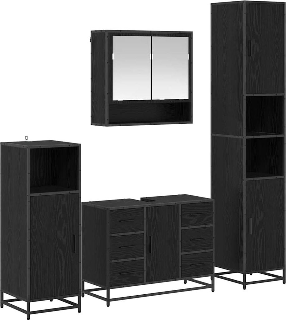Badezimmermöbel-Set 4 pcs Schwarz Eichen-Optik Holzwerkstoff
