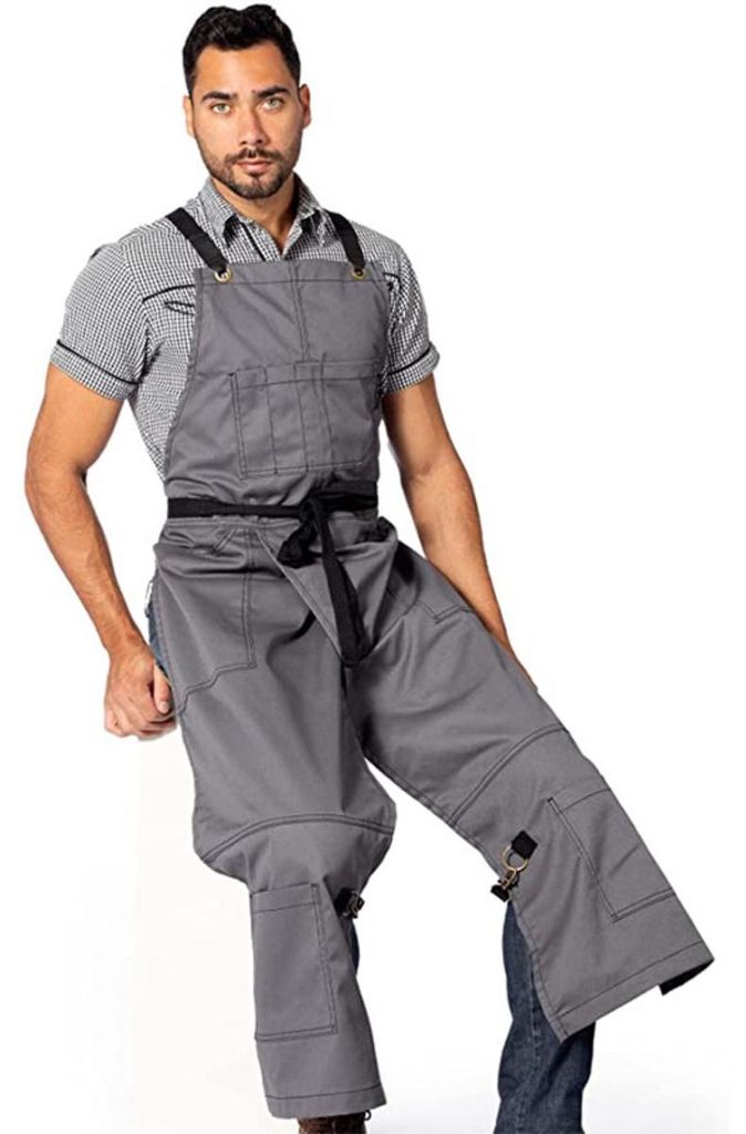 INF Denim Schürze mit Beinschlitz und Kreuzträgern 135x77cm für Friseure Grau
