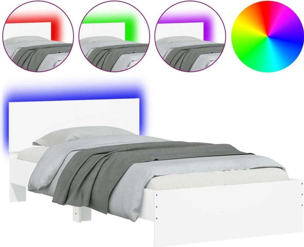 vidaXL Bettgestell mit Kopfteil und LED-Leuchten Weiß Produktbild 