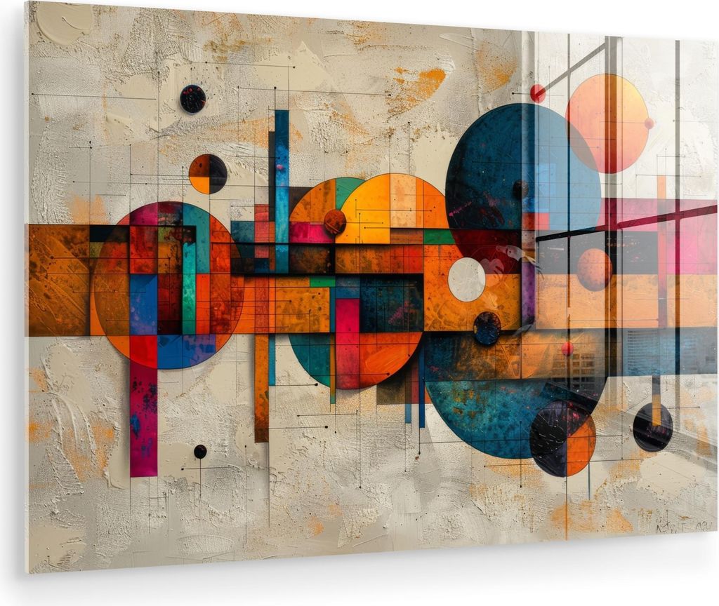 MuchoWow Glasbilder - Bilder auf Wandbild - Foto auf Glas Kunst - Bunt - Modern - Formen 90x60 cm Wanddekoration aus Glas - Acrylglasbild - Acrylbi...