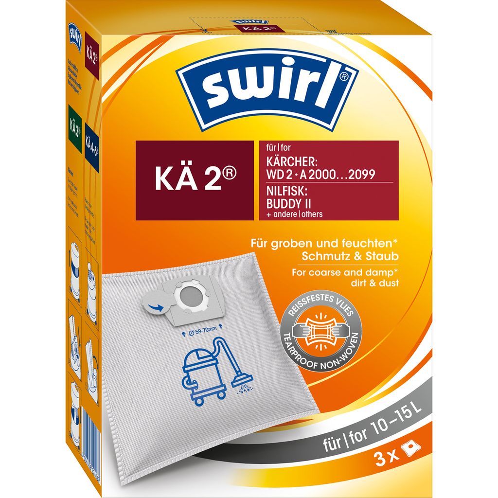 Swirl KÄ2 Staubbeutel, 3er Pack passend für Kärcher WD2