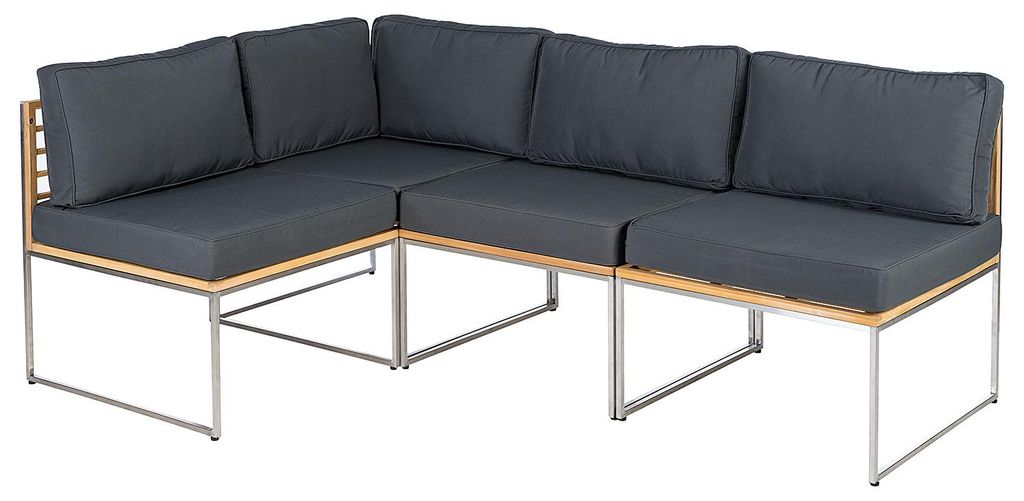 ECKBANK - Webstoff / Teak massiv - Grau / Braun - 4-teilig