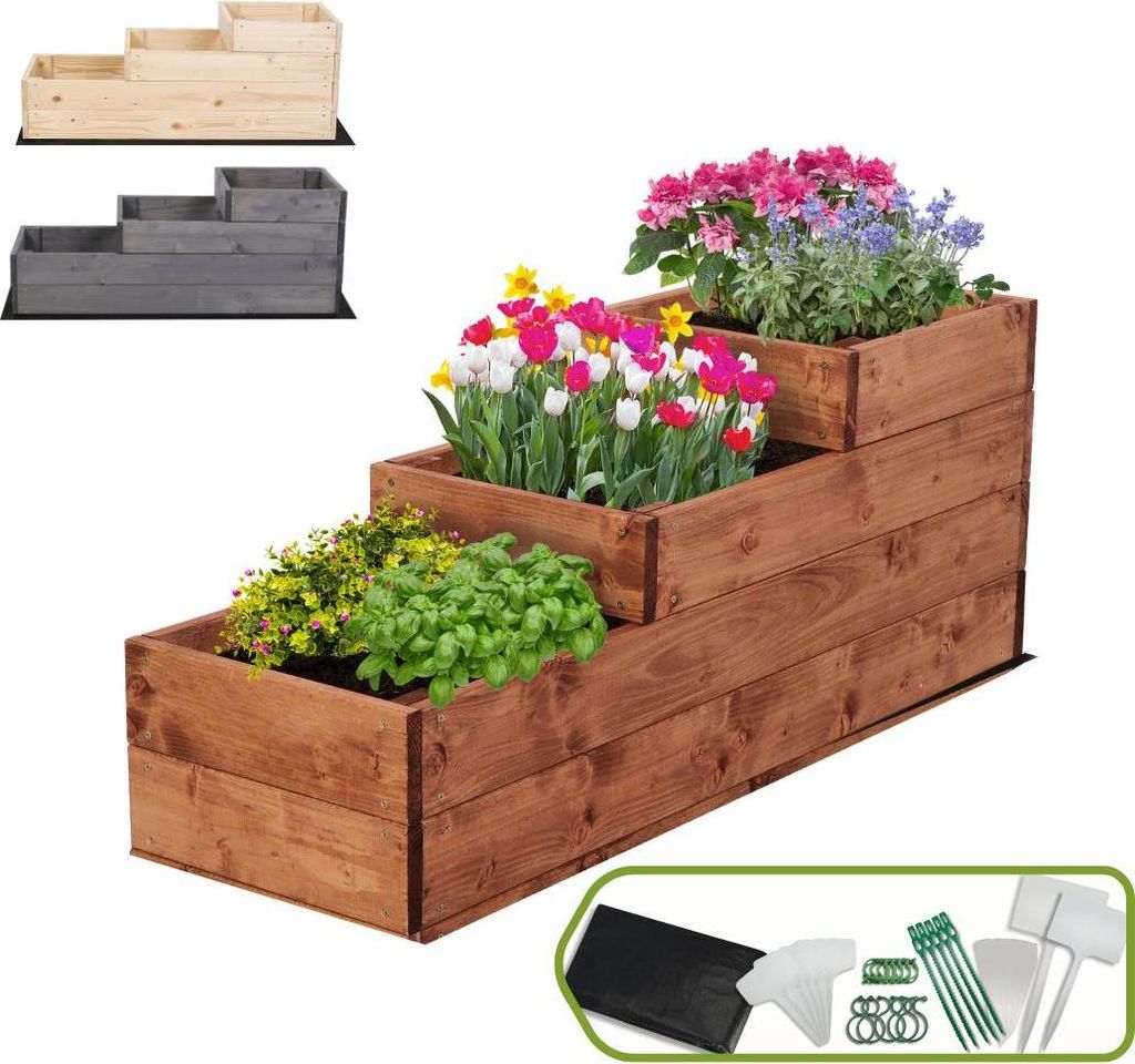MODO24 Hochbeet Holz, Pflanzkasten, Massivholz, Kiefer, Kräuterbeet, Blumenkasten, Garten, Terrasse, 36x30x93 cm, Braun, ZP07