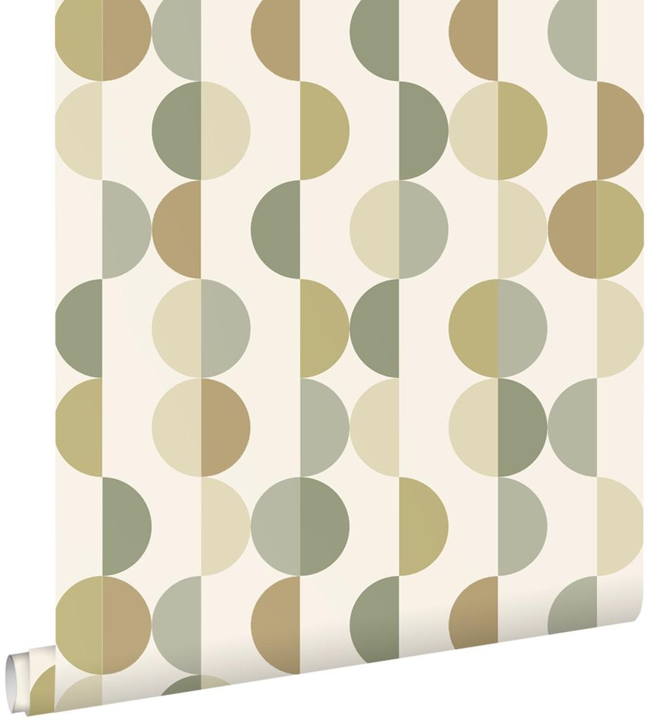 ESTAhome Tapete grafisches Motiv Grün und Beige 50 x 900 cm
