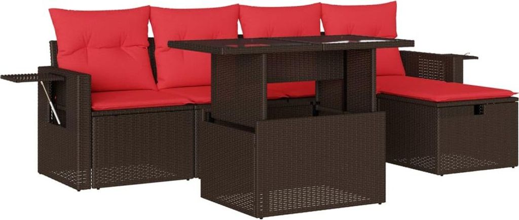 vidaXL 6-teiliges Gartensofa-Set mit Kissen, braun, Polyrattan