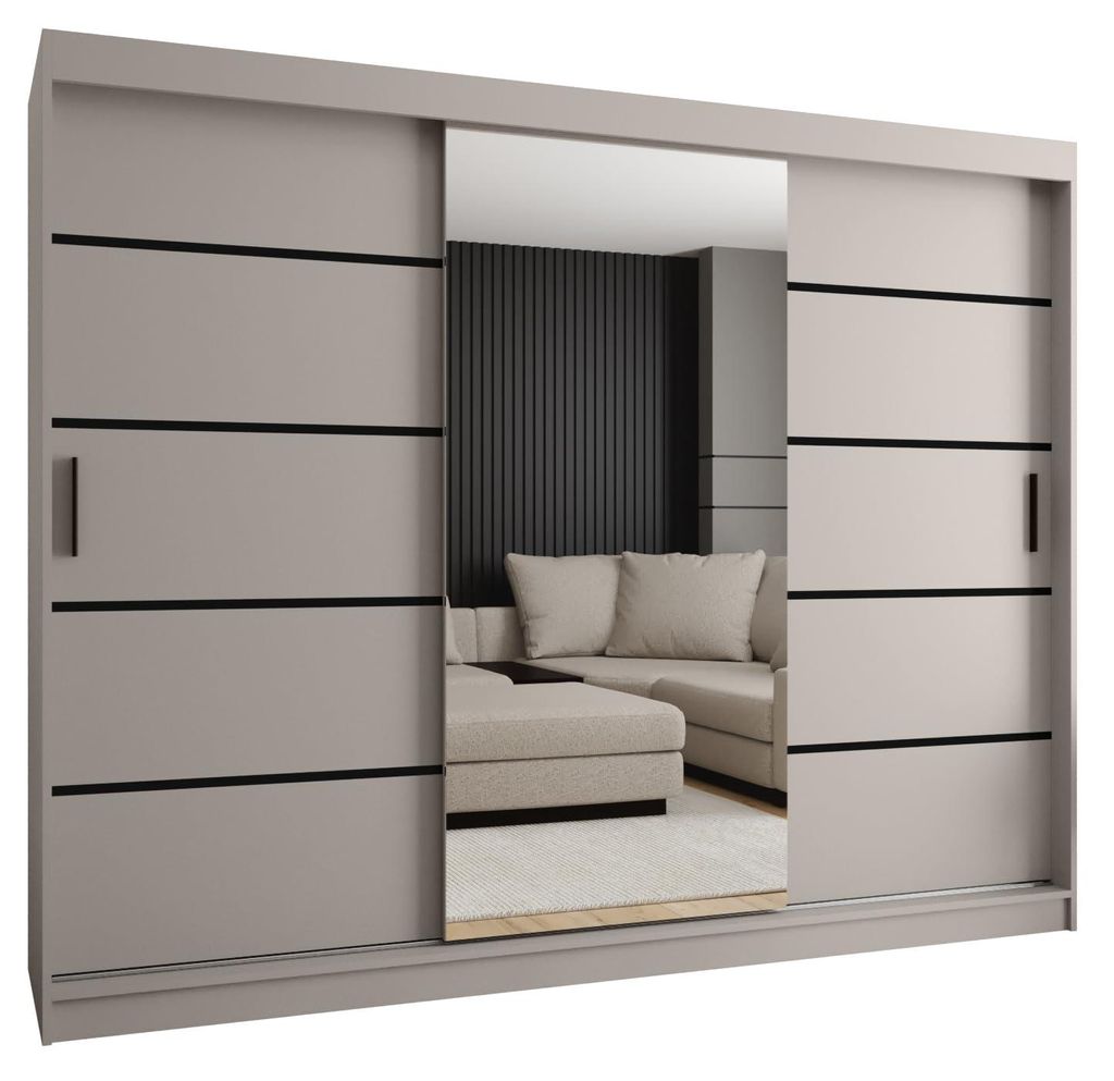 Kryspol - - Kleiderschrank mit Spiegel, 250x200x62cm, 3 Tür, RUBINO V2 250 Kaschmir