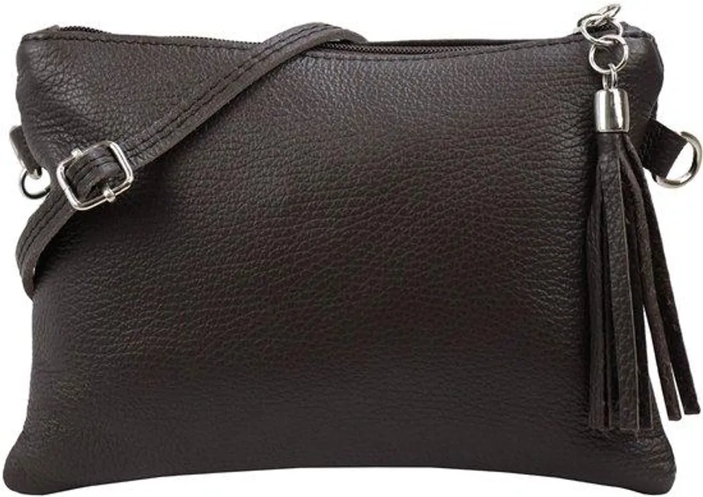Pochette en cuir marron foncé format 22x15 cm avec rabat aimanté
