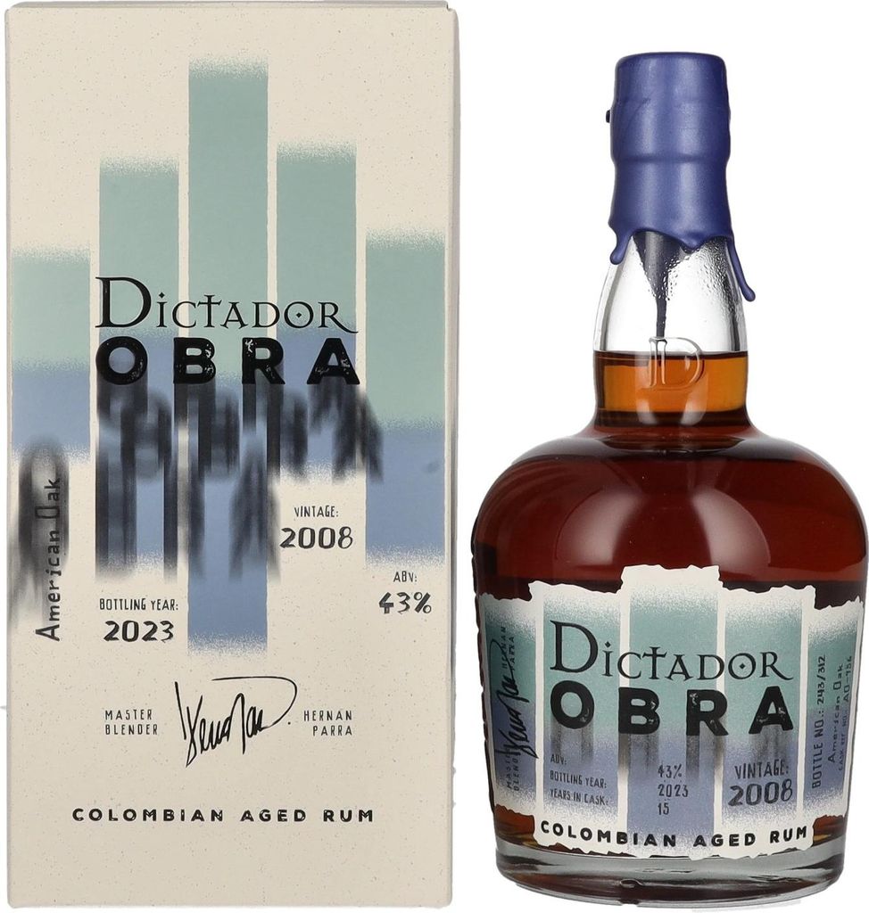 Dictador OBRA VINTAGE 15 Years Old AMERICAN OAK CASK Rum 2008 43% Vol. 0,7l in Geschenkbox