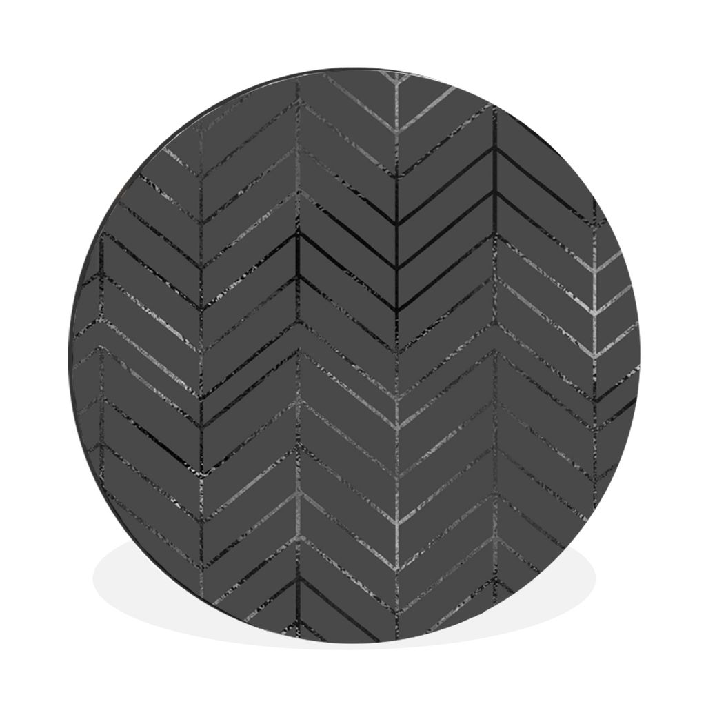 MuchoWow Aluminium Wandkreis Linien - Glitter - Schwarz - Weiß Ø 30 cm Wanddeko Modern Wohnzimmer - Wand Bild - Wohnzimmer - Runde Bilder - Alu...