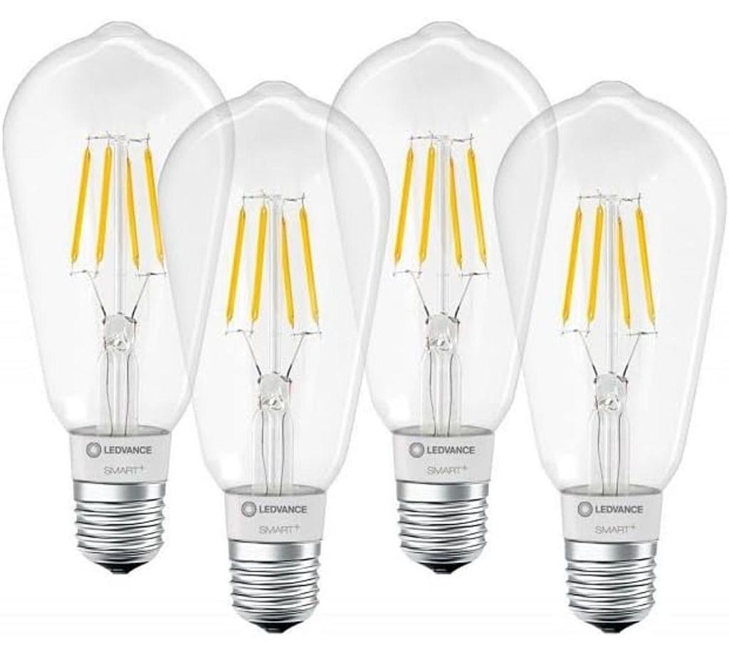 4 x LEDVANCE Smarte LED-Lampe mit Bluetooth Mesh Technologie, Sockel E27, Dimmbar, Warmweiß (2700K), Steuerbar mit Alexa, Google und Apple