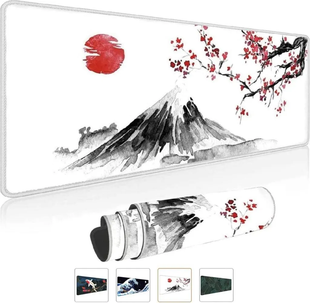 Tapis Souris XXL Blanc 80x30 cm - Design Encre de Chine Antidérapant