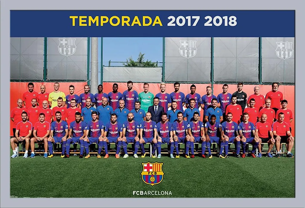 Poster FC Barcellona 17/18 con Cornice Shinsuke Maxi MDF Argento