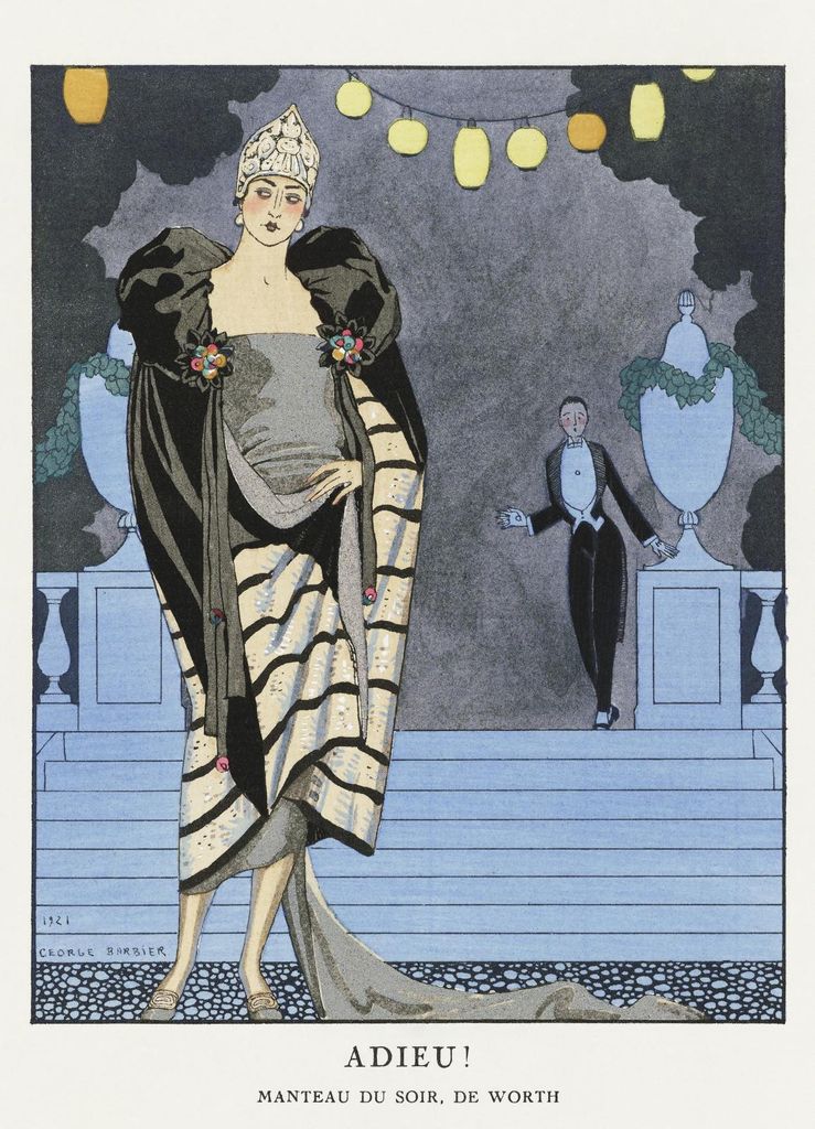 Plakat 13x18cm Adieu!, Barbier Vintage für Salon