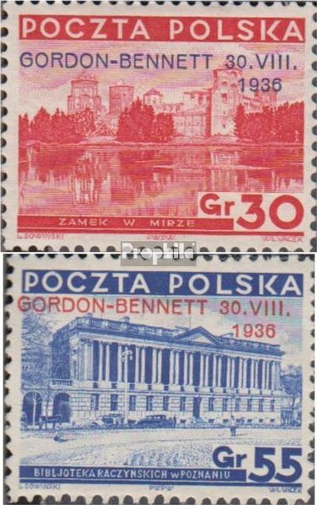 Briefmarken Polen 1936 Mi 313-314 (kompl.Ausg.) gestempelt Gordon Bennett Freiballon Wettfahrt