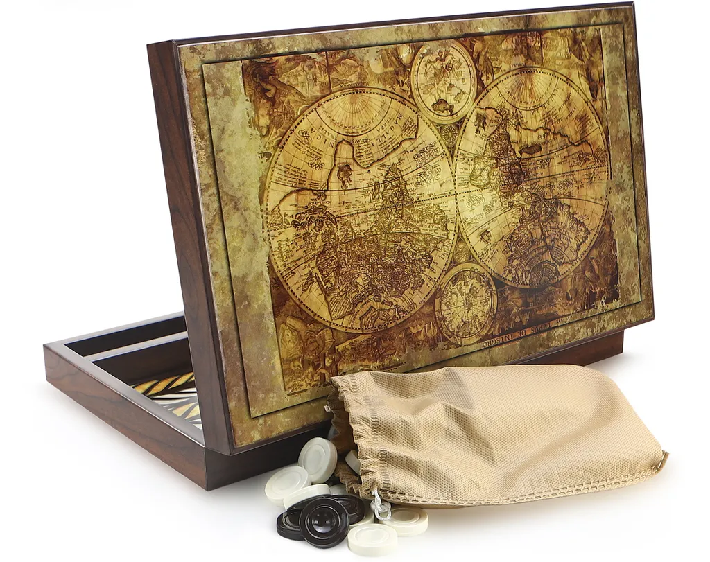 Backgammon Antique Map XL - Jeu de société de luxe au design vintage