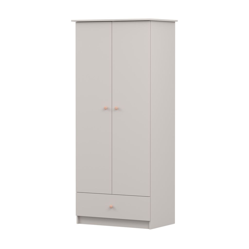 Kinderkleiderschrank Drehtürenschrank Schrank 85 cm Kaschmir/Kaschmir mit Drehtüren eine Schublade und rosa Griffe Olaf 06