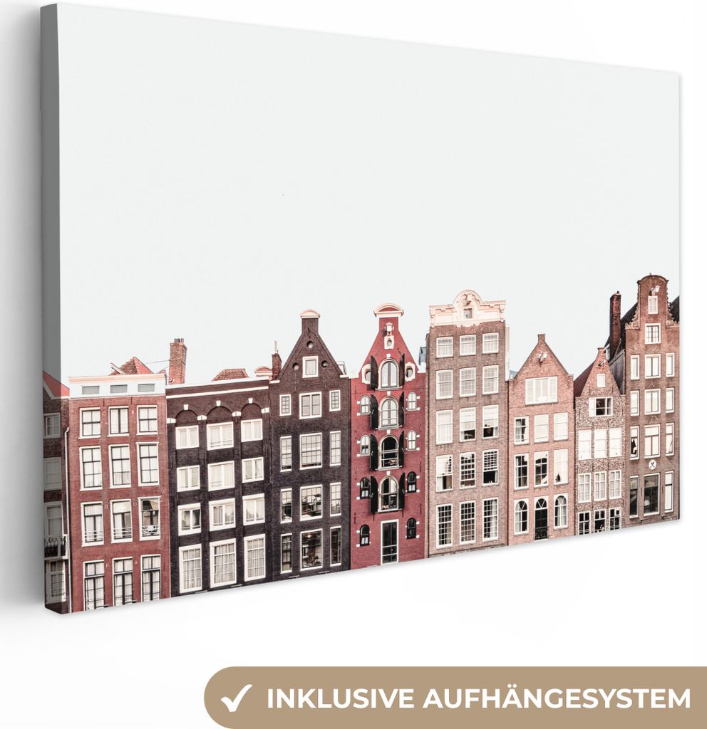OneMillionCanvasses - Leinwandbilder - 140x90 cm, Amsterdam - Architektur - Häuser - Straße, Wandbilder Kunstdruck Wanddekoration - Foto auf Le...