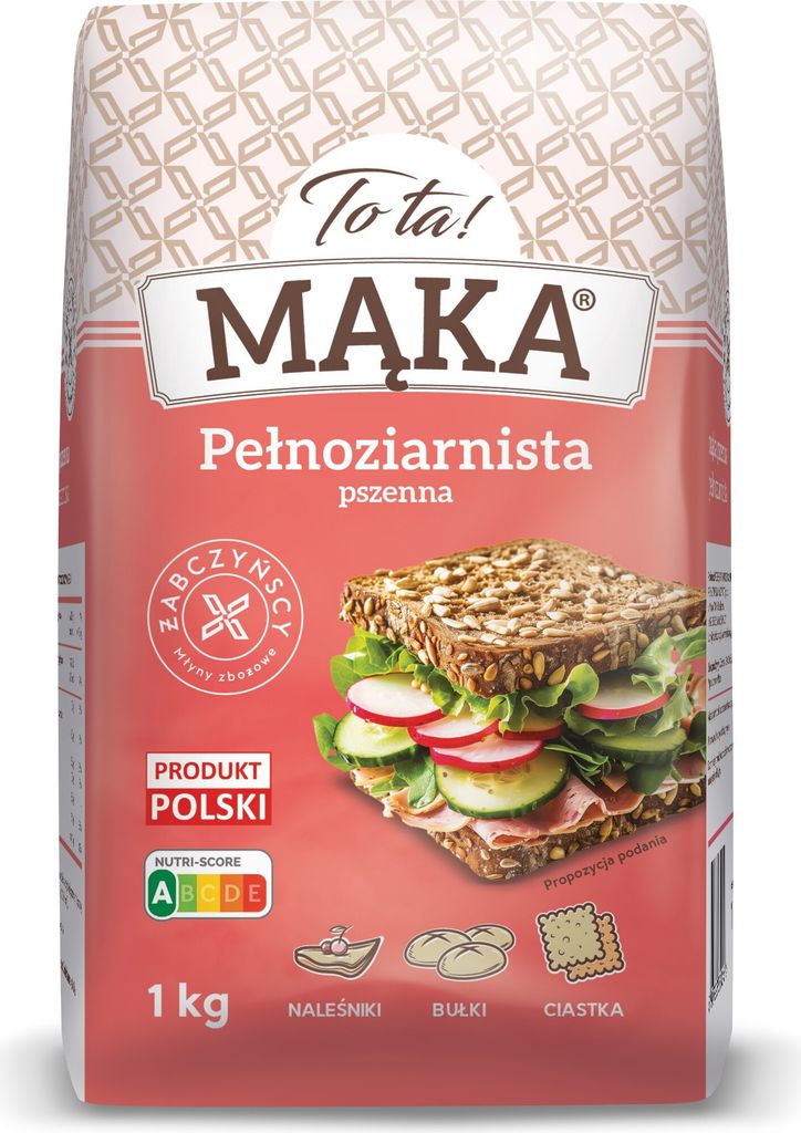 A bag of flour with an image of a sandwich on it.