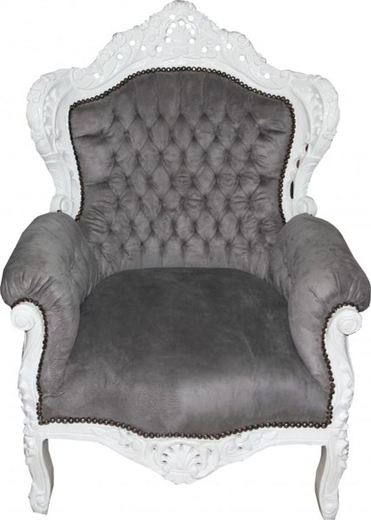 Casa Padrino Barock Sessel King Grau / Weiß 85 x 85 x H. 120 cm - Antikstil