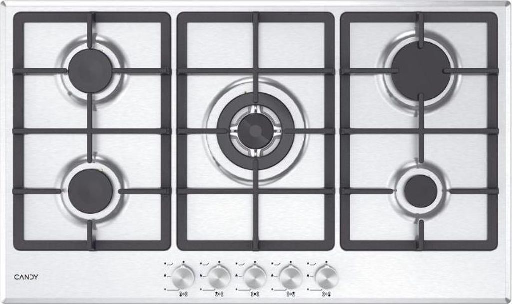 Candy Moderna CHG93WX/1 Einbaukochfeld / 86 cm / Gas / 5 Brenner / Edelstahl