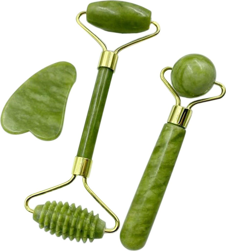 Jade Rollers & Gua Sha Scrapers Jade Stone Set f??r die Gesichtspflege Anti-Aging-Gesicht Augen Hals Hals Beauty Roller Gesichtsmassageger?t