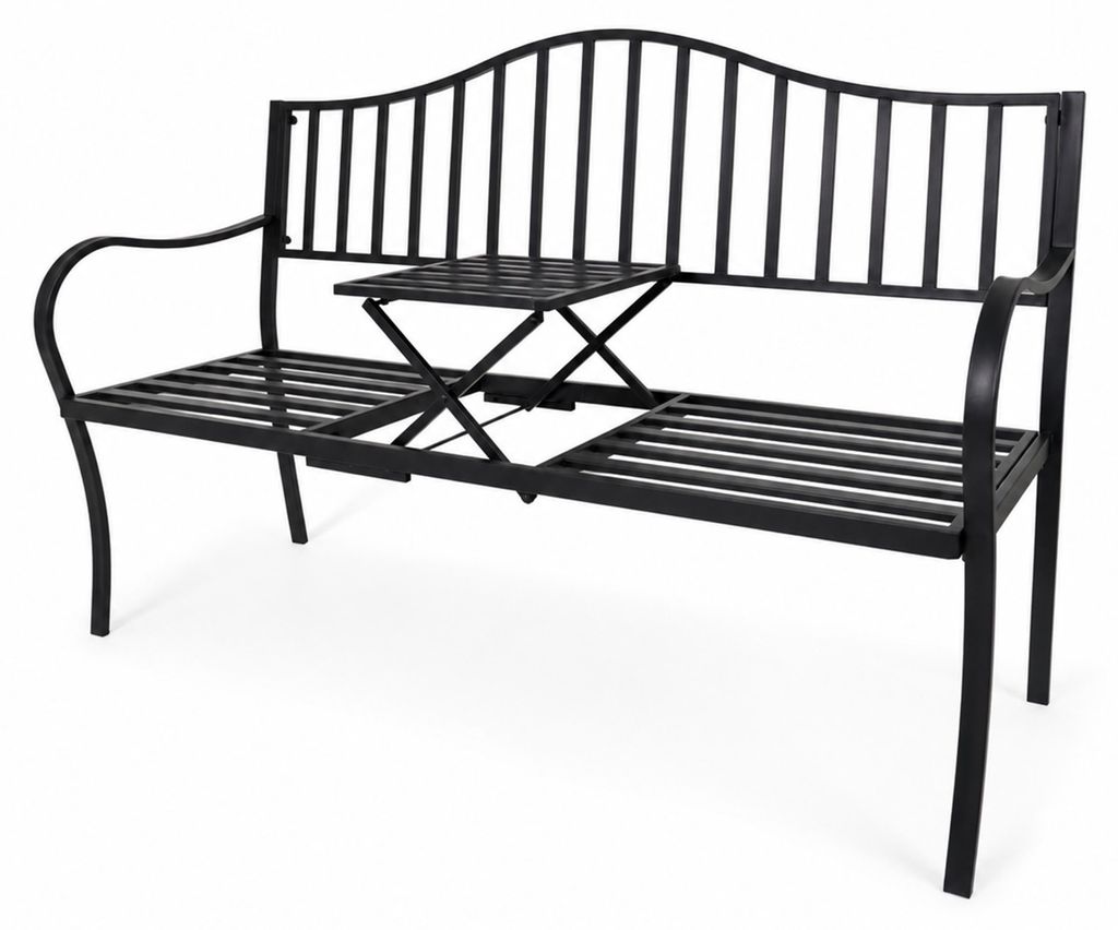 Gartenbank mit Tisch klappbar aus Metall Schwarz für Balkon Produktbild 