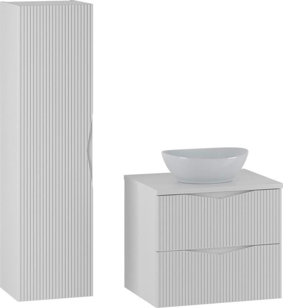 Waschtisch und Hängesäule 60.6cm Tao mit 2 Schubladen, Weiß