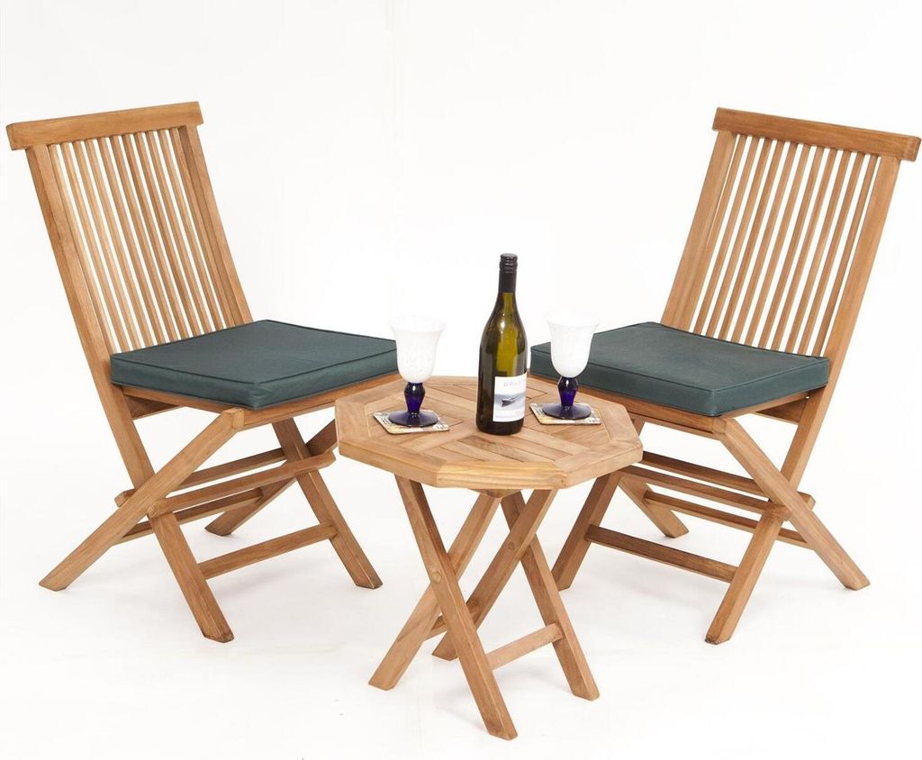 Teako Design Gartenmöbel Set 2 Klappstühle mit Klapptisch Teakholz