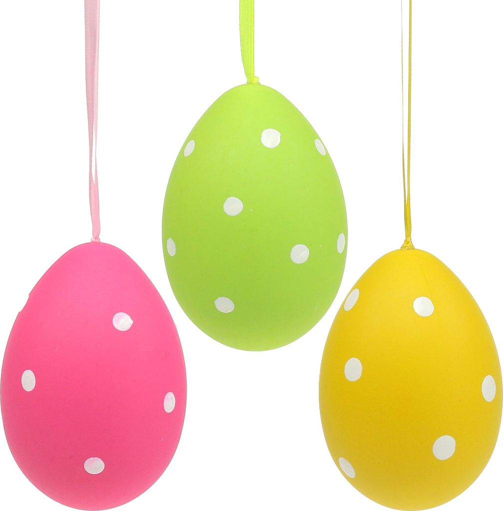 Bunte Plastikeier 15cm zum Hängen - Set aus 3 Stück - Produktbild 