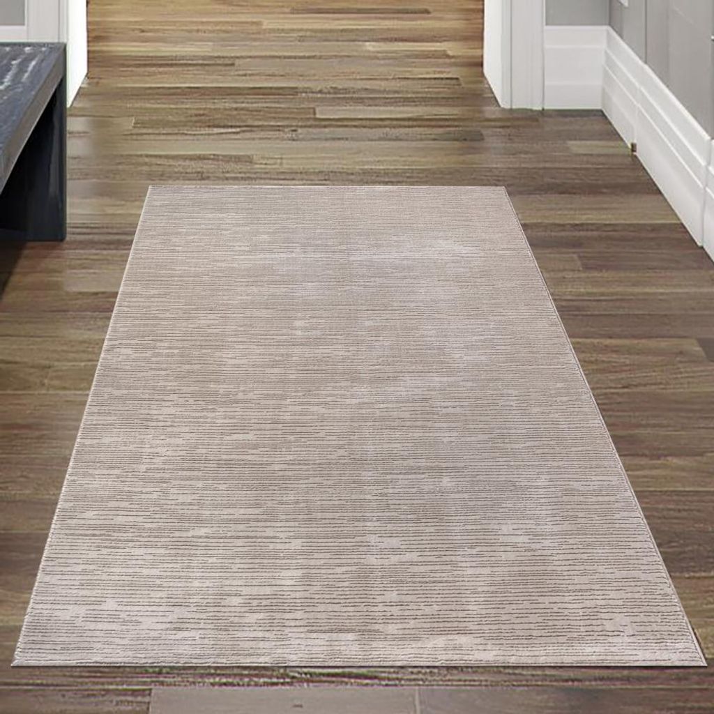 Moderner Teppich mit feiner Struktur und elegantem Liniendesign in Beige Größe - 80 x 150 cm