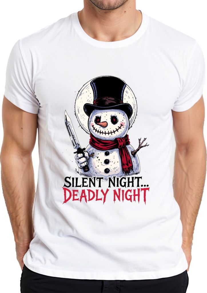 Silent Night Deadly Night Schneemann Messer Gruselig Geschenk Herren T-Shirt, Weiß, S