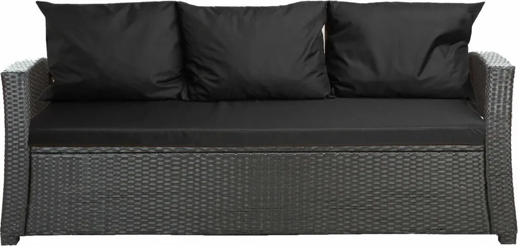 Cuscino Seduta 168cm e Schienali per Divano Esterno Nero Rattan