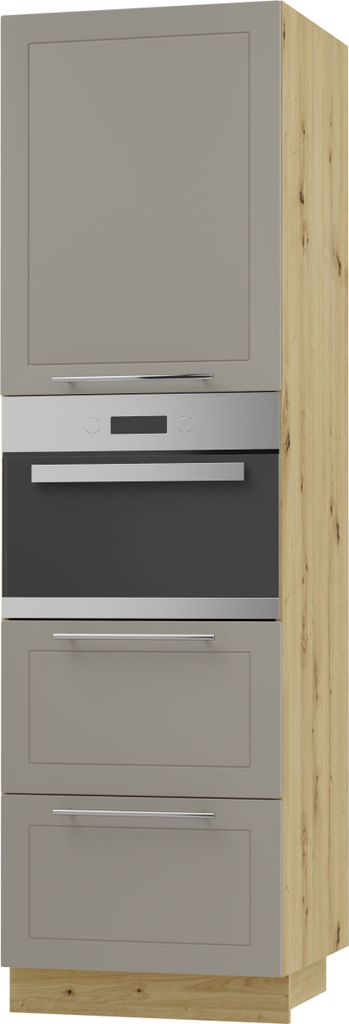 Backofenschrank KVANTUM Teilauszug 60cm Korpus- & Frontfarbe wählbar (Q-D14/RU/2M/356),beige matt,eiche artisan