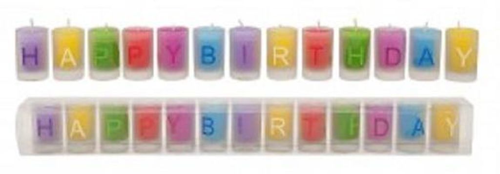 Windlicht Set HAPPY BIRTHDAY aus Glas mit Duftwachs, 13 teilig